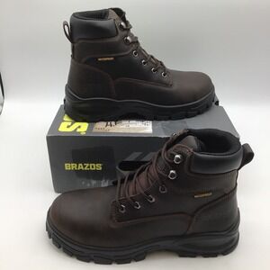 Brazos Glazier ST Mens Steel Toe Waterproof Work Boots Brown Size 9.5 M NEW